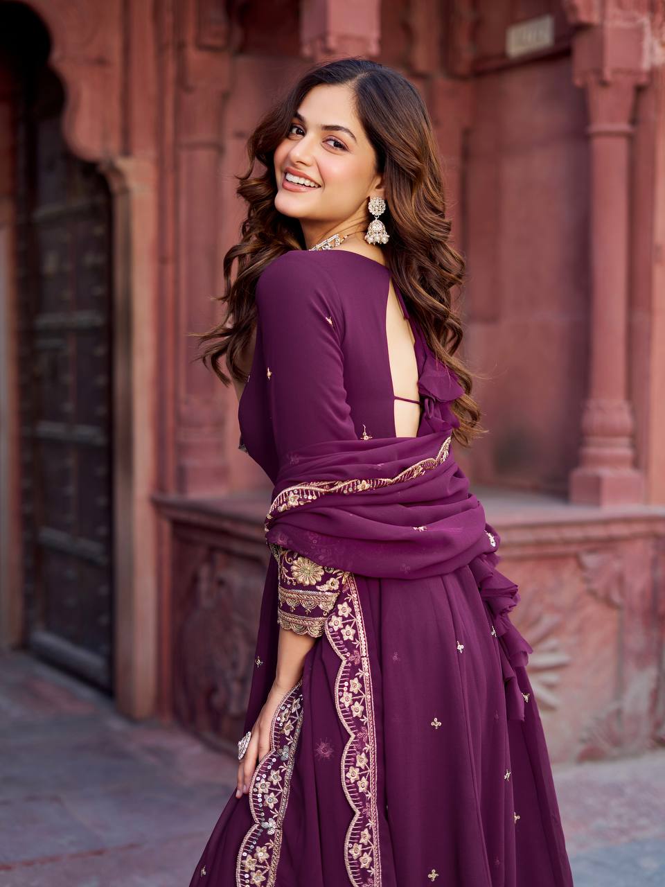 Premium Georgette Gown with Pant and Thread Work Dupatta