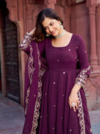 Premium Georgette Gown with Pant and Thread Work Dupatta