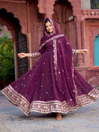 Premium Georgette Gown with Pant and Thread Work Dupatta