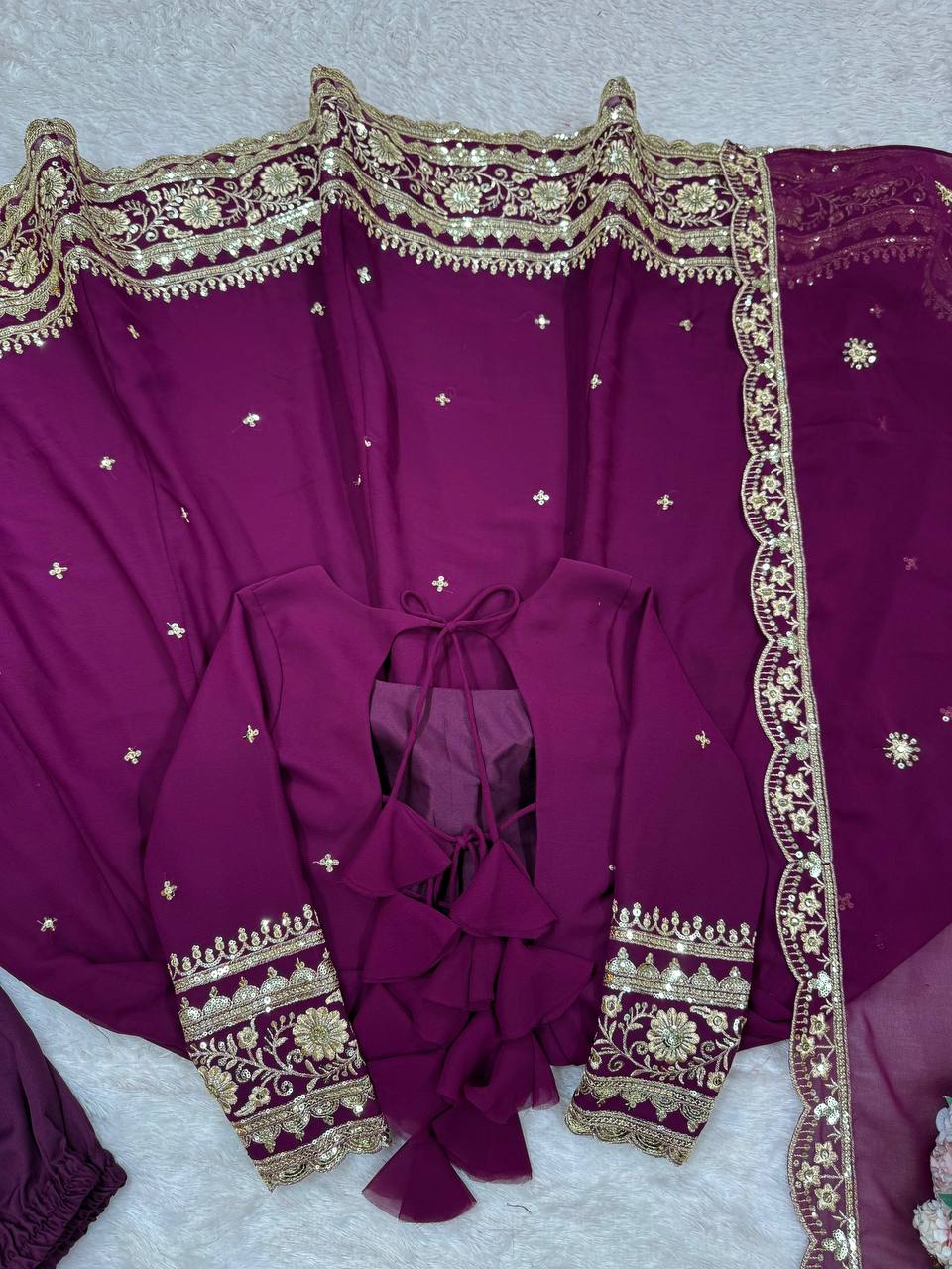 Premium Georgette Gown with Pant and Thread Work Dupatta