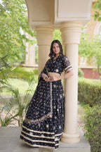 Maithili Faux Georgette Bandhej Print Zari & Sequins Embroidered Lehenga Set