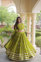 Maithili Faux Georgette Bandhej Print Zari & Sequins Embroidered Lehenga Set