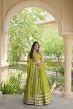 Maithili Faux Georgette Bandhej Print Zari & Sequins Embroidered Lehenga Set