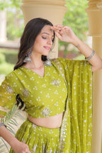 Maithili Faux Georgette Bandhej Print Zari & Sequins Embroidered Lehenga Set