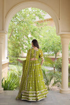 Maithili Faux Georgette Bandhej Print Zari & Sequins Embroidered Lehenga Set