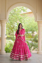 Maithili Faux Georgette Bandhej Print Zari & Sequins Embroidered Lehenga Set