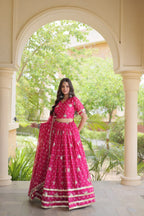 Maithili Faux Georgette Bandhej Print Zari & Sequins Embroidered Lehenga Set