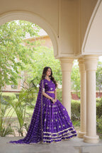 Maithili Faux Georgette Bandhej Print Zari & Sequins Embroidered Lehenga Set