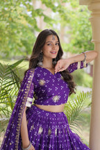 Maithili Faux Georgette Bandhej Print Zari & Sequins Embroidered Lehenga Set