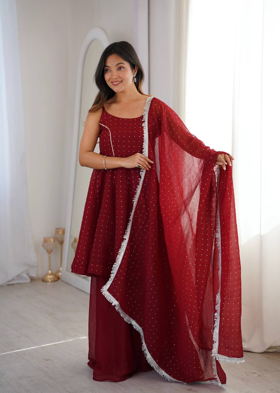 Designer Sharara Palazzo Set with Traditional Zarkhand Embellishments