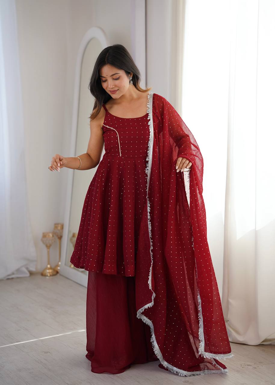 Designer Sharara Palazzo Set with Traditional Zarkhand Embellishments