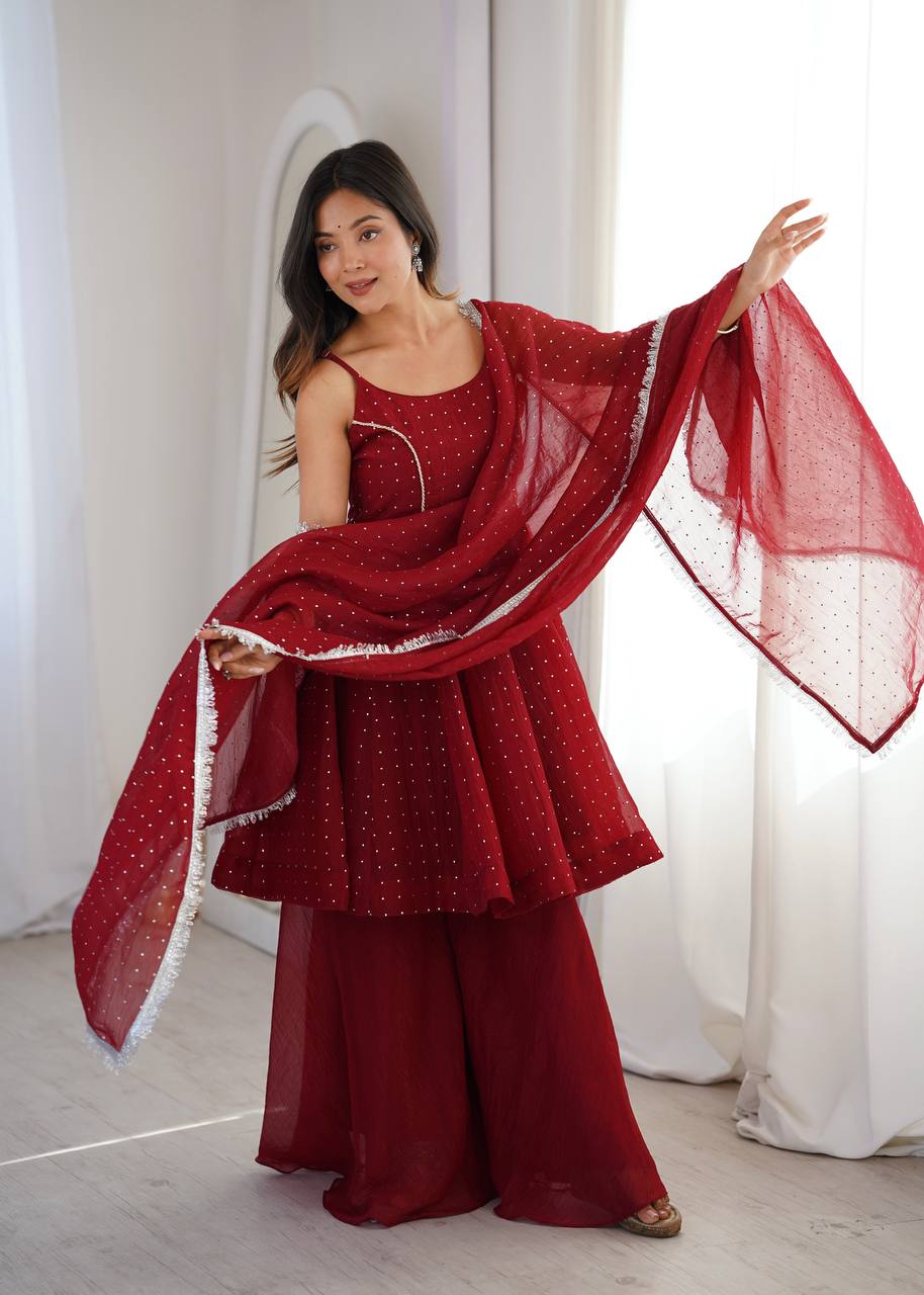 Designer Sharara Palazzo Set with Traditional Zarkhand Embellishments