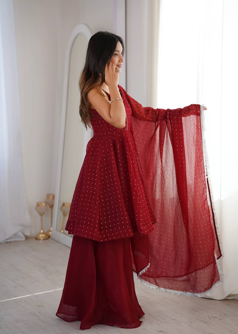 Designer Sharara Palazzo Set with Traditional Zarkhand Embellishments