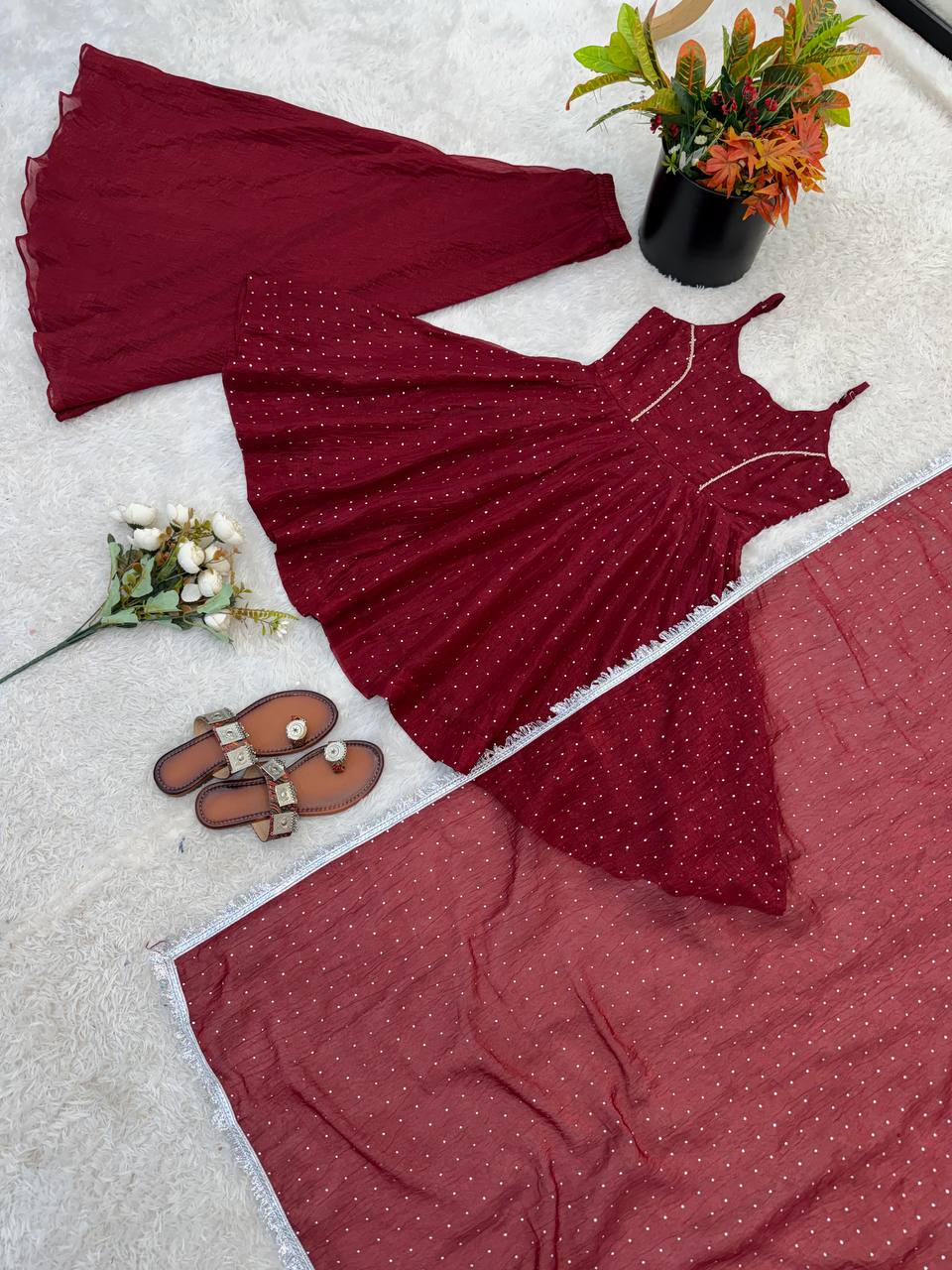 Designer Sharara Palazzo Set with Traditional Zarkhand Embellishments