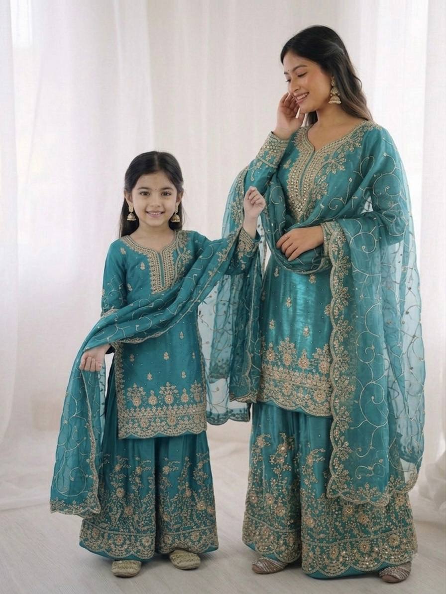 Noor Mahal Designer Sequence Embroidery Mother Daughter Outfit Set