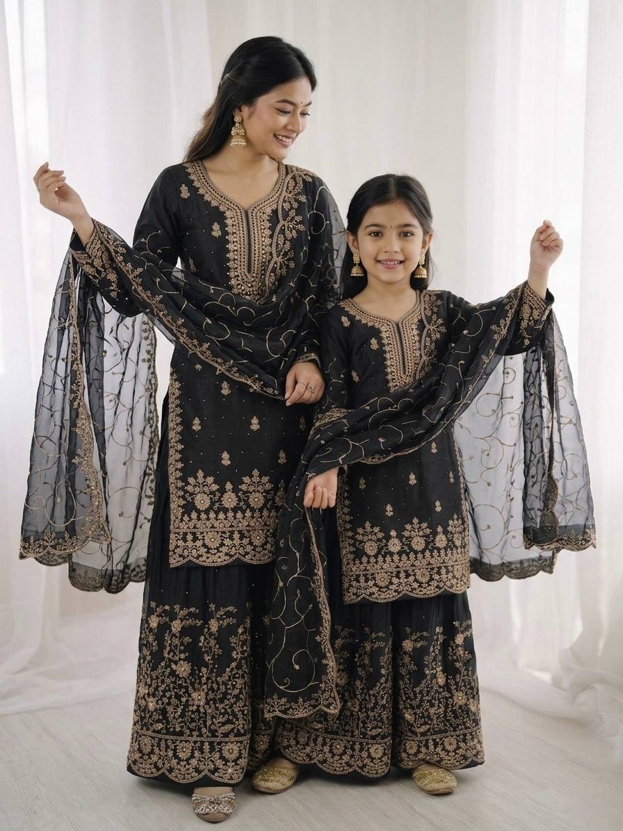 Trending Mom Daughter Matching Outfit with Festive Glamour