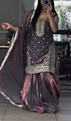 Heavy Fandy Silk Sharara Palazzo Set with 5mm Sequence Embroidery Work
