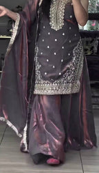 Heavy Fandy Silk Sharara Palazzo Set with 5mm Sequence Embroidery Work
