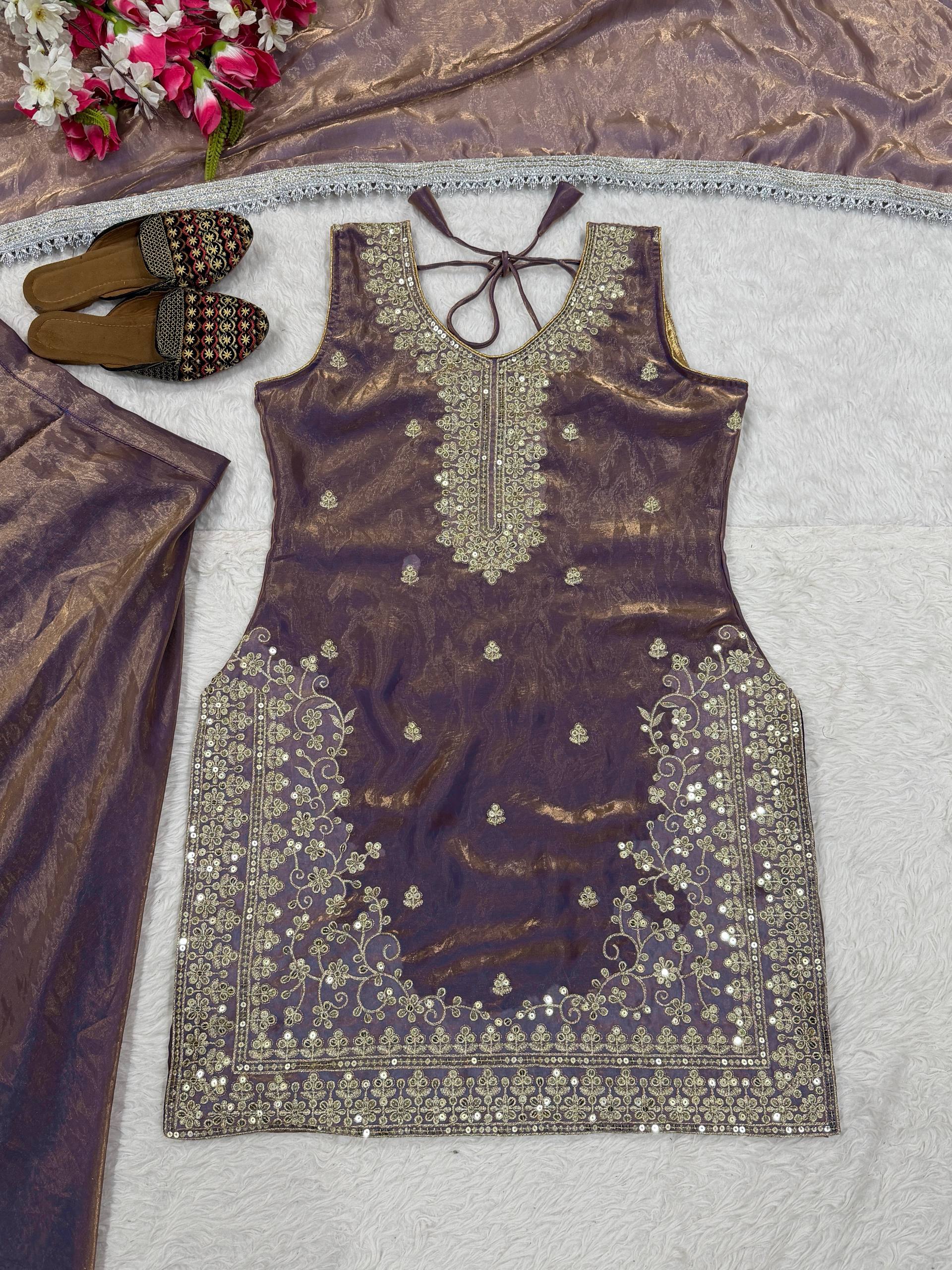 Heavy Fandy Silk Sharara Palazzo Set with 5mm Sequence Embroidery Work