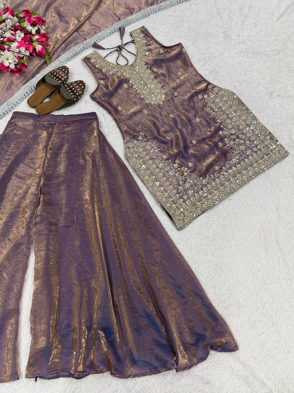 Heavy Fandy Silk Sharara Palazzo Set with 5mm Sequence Embroidery Work