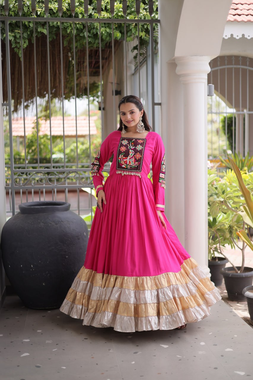 Vaidehi Rayon Kutchi Gamthi Thread Work Gown