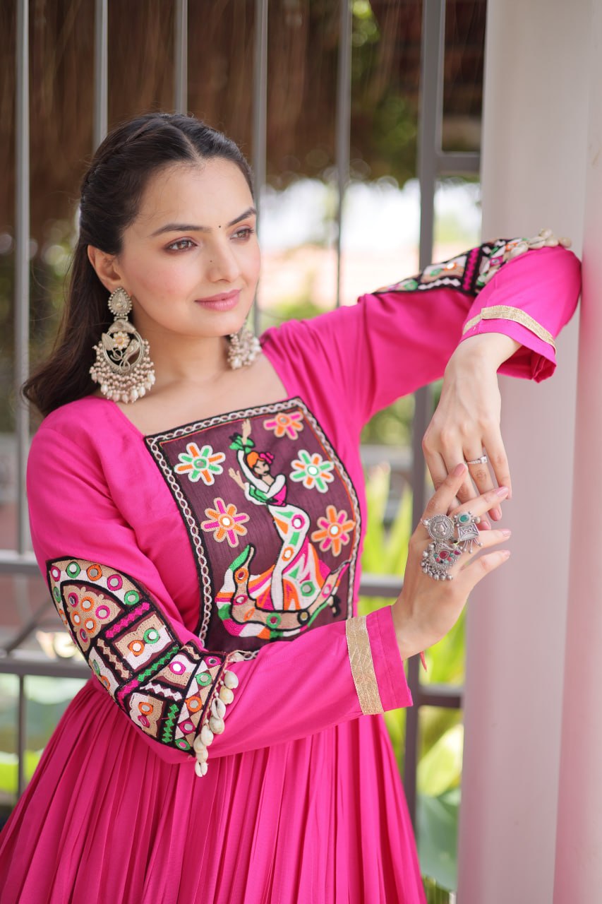 Vaidehi Rayon Kutchi Gamthi Thread Work Gown
