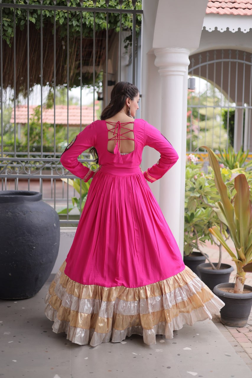 Vaidehi Rayon Kutchi Gamthi Thread Work Gown