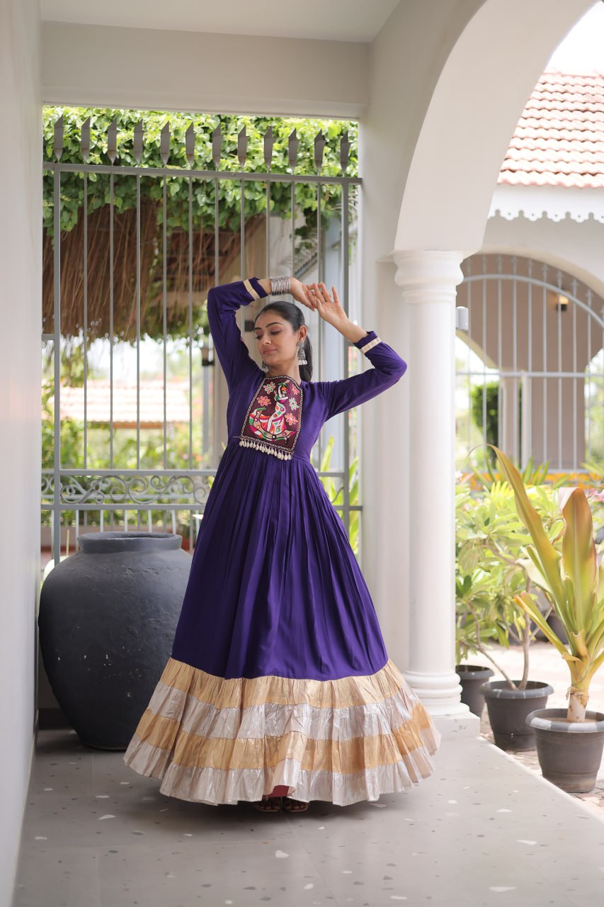 Vaidehi Rayon Kutchi Gamthi Thread Work Gown