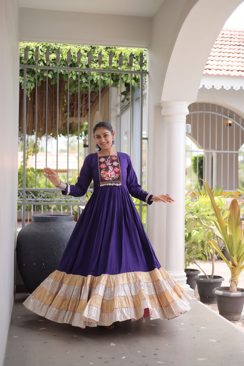 Vaidehi Rayon Kutchi Gamthi Thread Work Gown