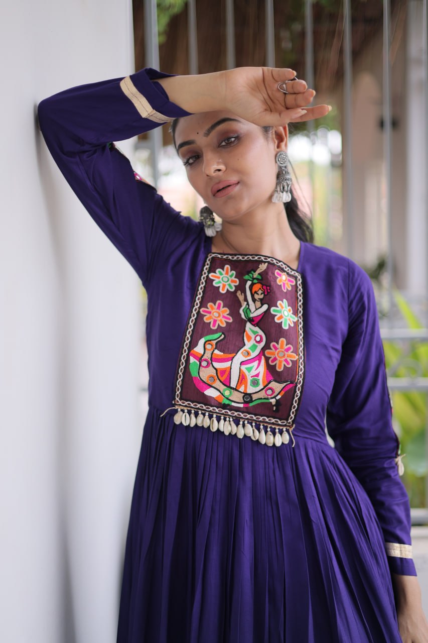 Vaidehi Rayon Kutchi Gamthi Thread Work Gown