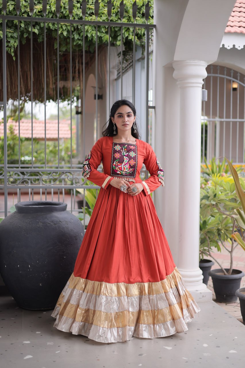 Vaidehi Rayon Kutchi Gamthi Thread Work Gown