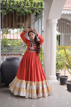 Vaidehi Rayon Kutchi Gamthi Thread Work Gown