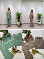 Myesha Salsa Silk Boutique Shirt Pant Set with Handwork Shrug