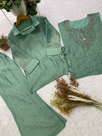 Myesha Salsa Silk Boutique Shirt Pant Set with Handwork Shrug