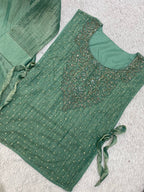 Myesha Salsa Silk Boutique Shirt Pant Set with Handwork Shrug