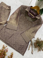 Myesha Salsa Silk Boutique Shirt Pant Set with Handwork Shrug