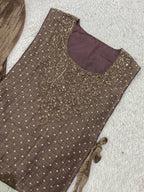 Myesha Salsa Silk Boutique Shirt Pant Set with Handwork Shrug