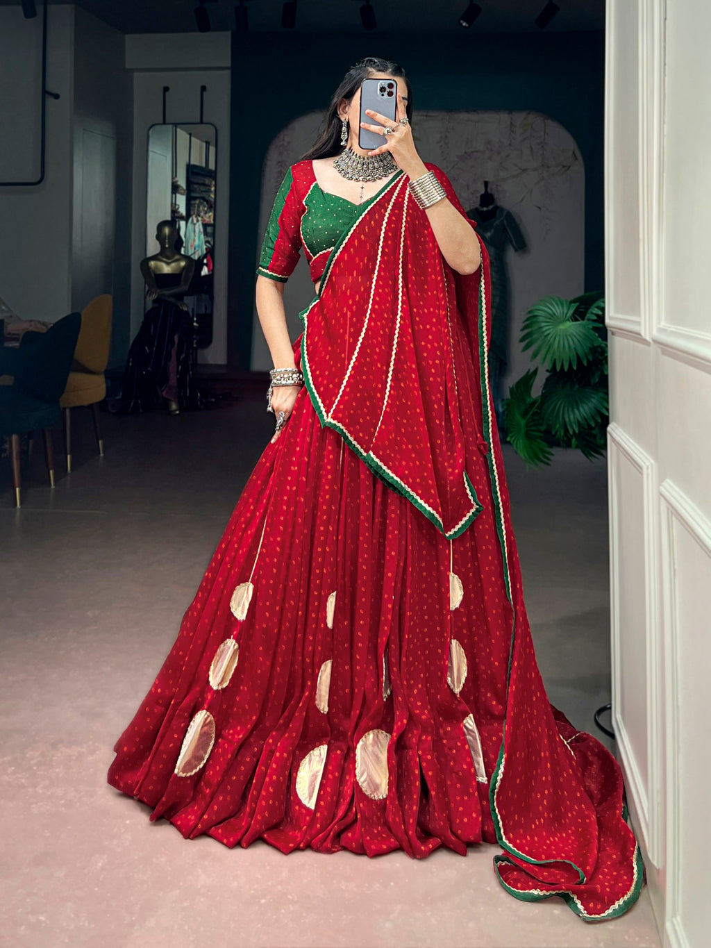 Kavisha Red Bandhej Print Gotta Work Navratri Chaniya Choli with Dupatta