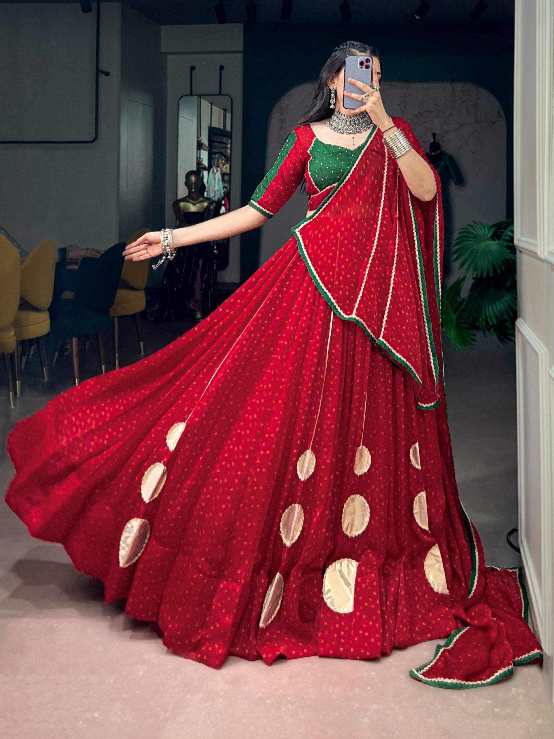 Kavisha Red Bandhej Print Gotta Work Navratri Chaniya Choli with Dupatta