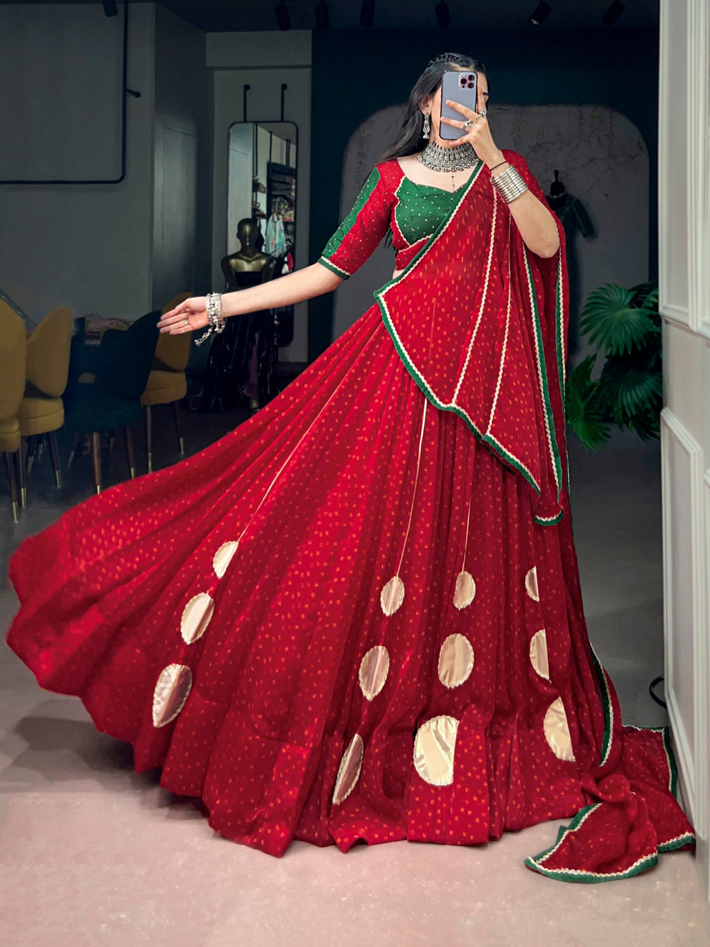 Traditional Bandhej Print Gotta Work Chiffon Lehenga Choli Set