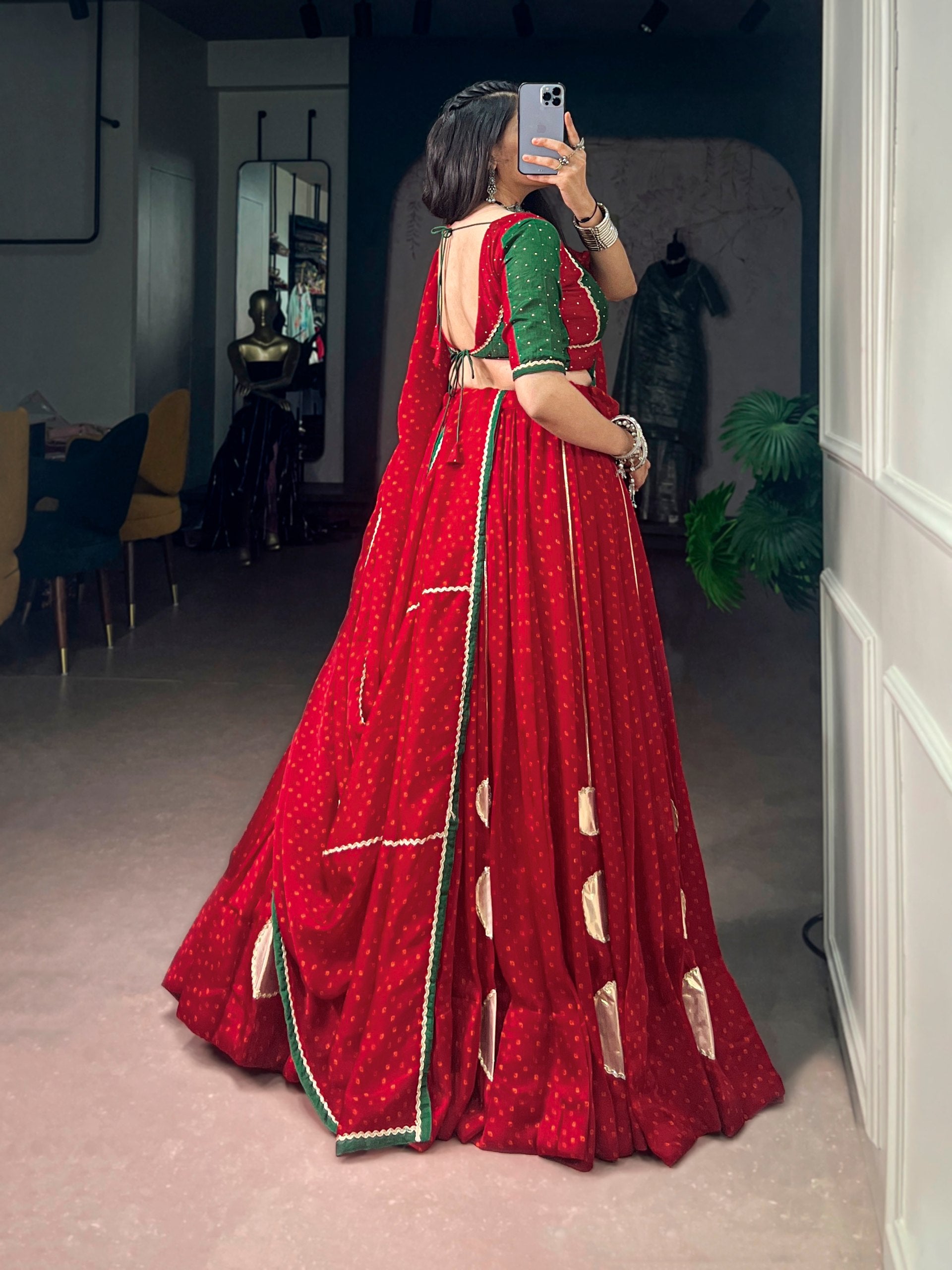 Kavisha Red Bandhej Print Gotta Work Navratri Chaniya Choli with Dupatta