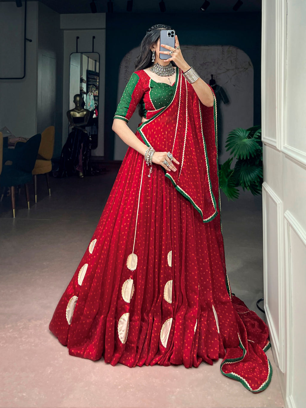 Traditional Bandhej Print Gotta Work Chiffon Lehenga Choli Set