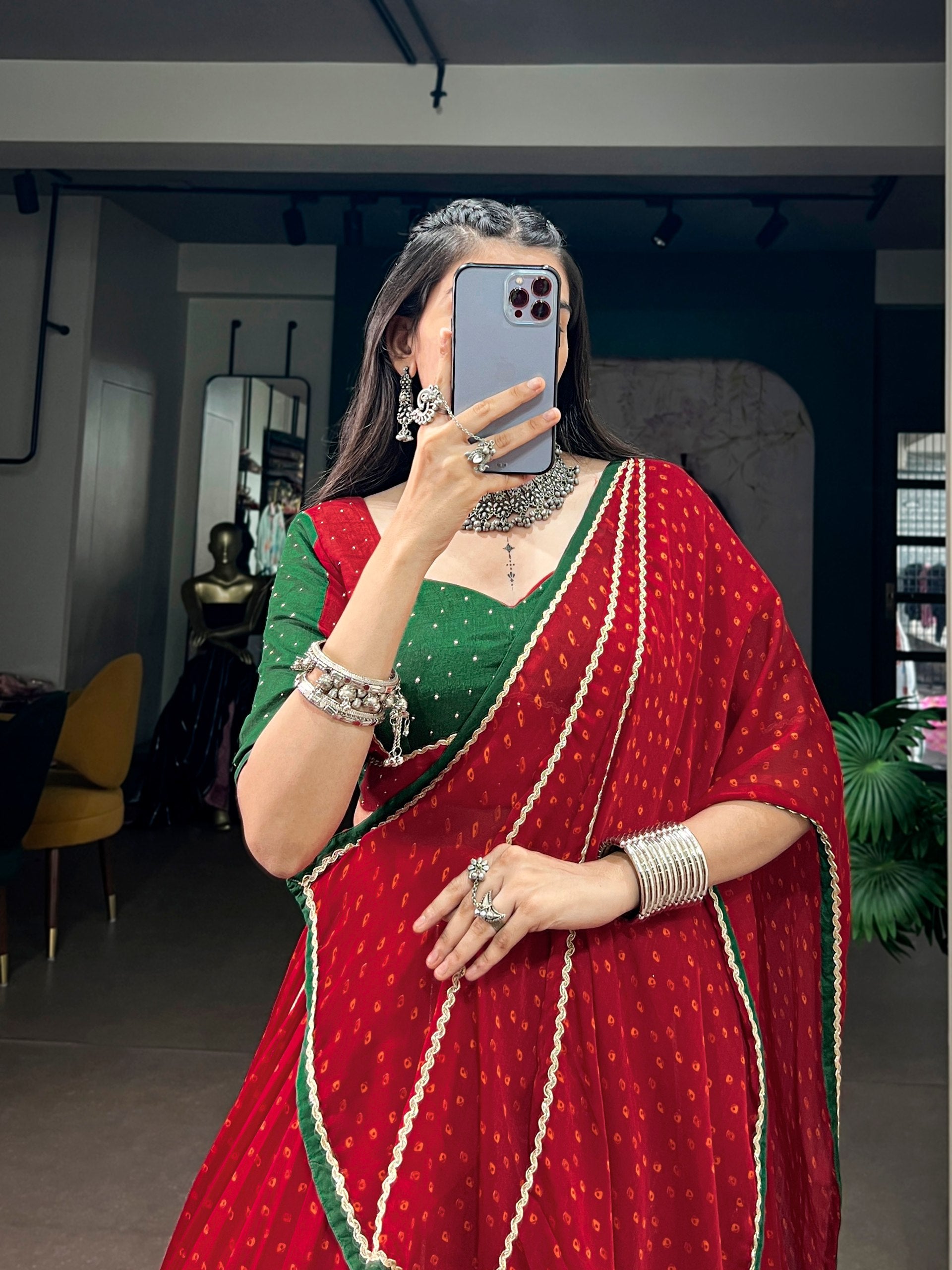 Kavisha Red Bandhej Print Gotta Work Navratri Chaniya Choli with Dupatta