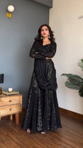 Zarevia Designer Faux Georgette Thread & Sequins Embroidered Choli Sharara Set with Matching Dupatta