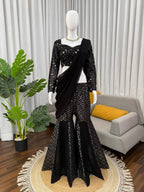 Aureza Designer Georgette Thread & Sequins Embroidered Choli, Sharara Set with Dupatta