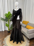Aureza Designer Georgette Thread & Sequins Embroidered Choli, Sharara Set with Dupatta