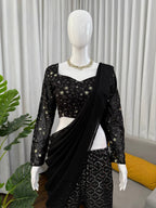 Aureza Designer Georgette Thread & Sequins Embroidered Choli, Sharara Set with Dupatta