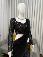 Zarevia Designer Faux Georgette Thread & Sequins Embroidered Choli Sharara Set with Matching Dupatta
