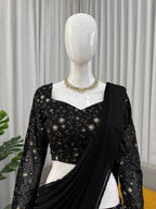 Aureza Designer Georgette Thread & Sequins Embroidered Choli, Sharara Set with Dupatta