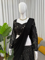 Zarevia Designer Faux Georgette Thread & Sequins Embroidered Choli Sharara Set with Matching Dupatta